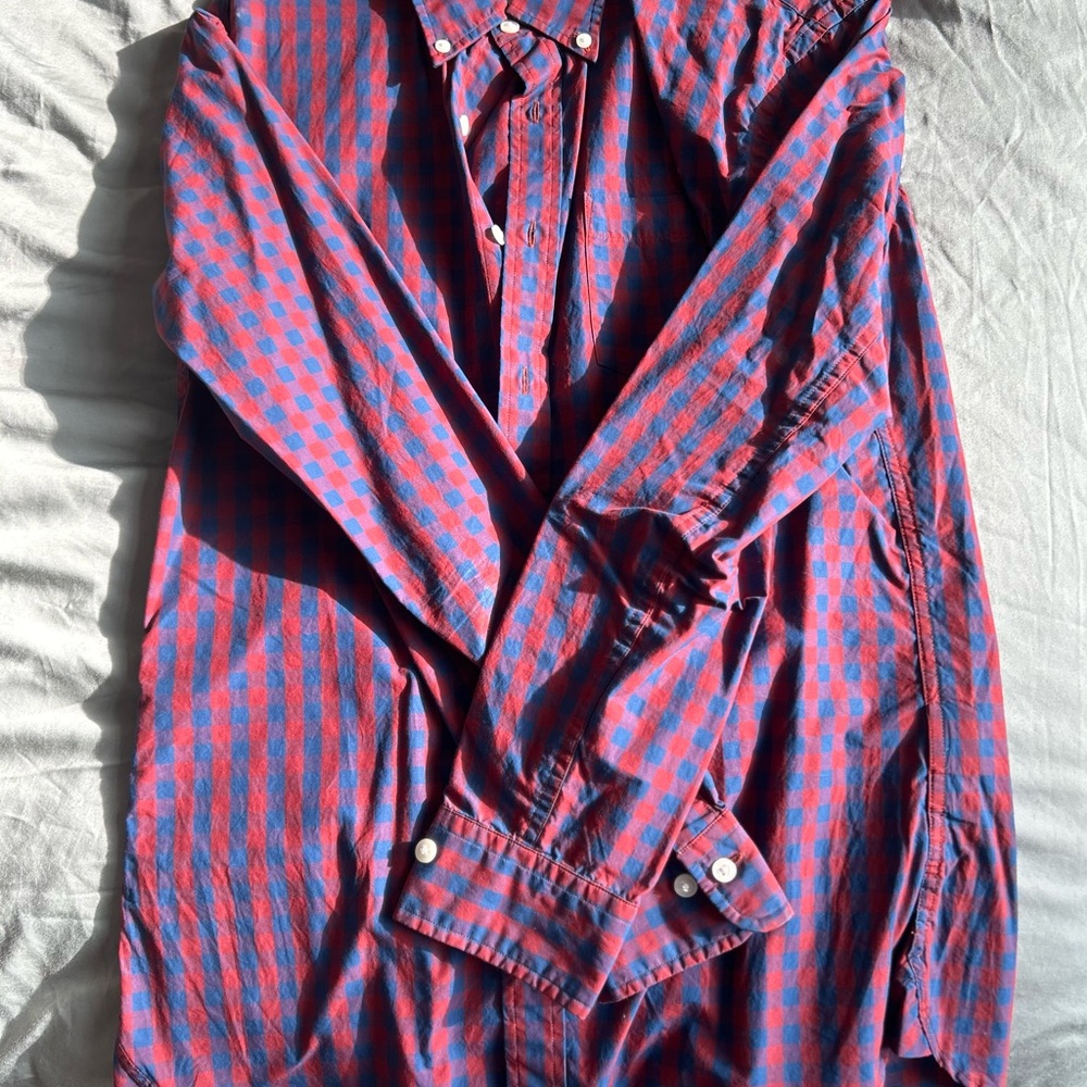 Red and Blue Checkered Button-Up Shirt